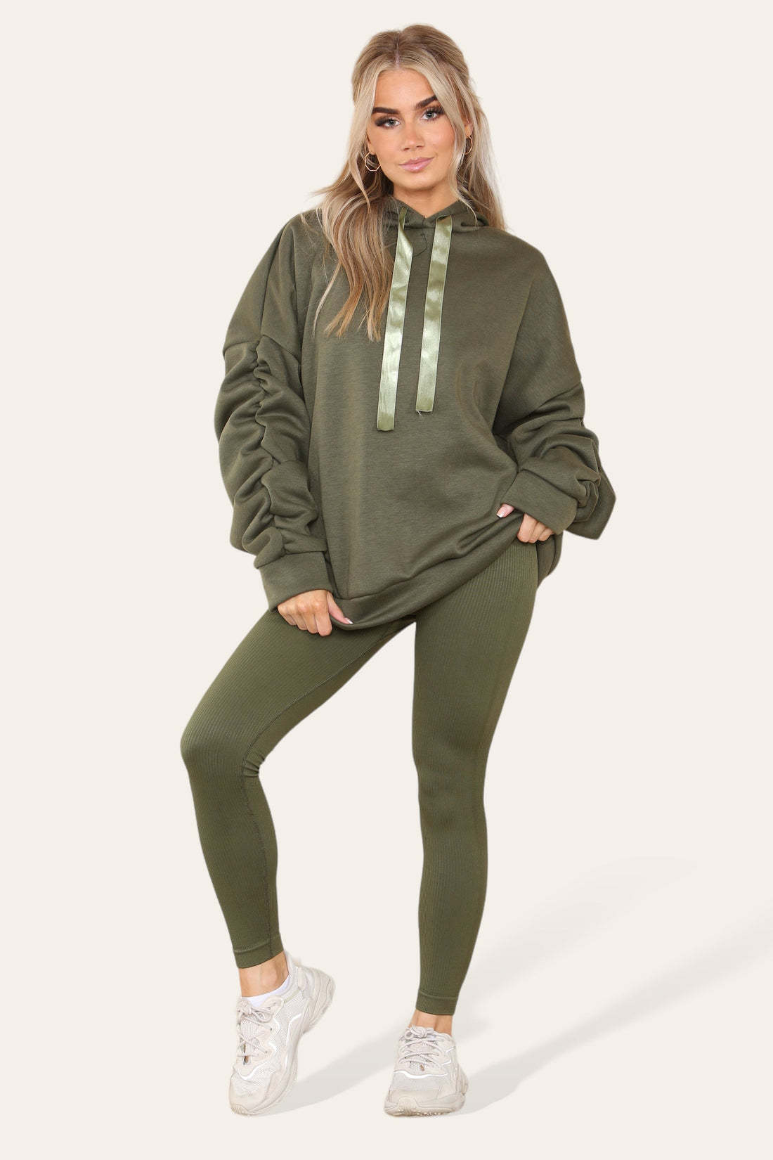 Oversized Ruched Sleeves Hoodie With Legging Set