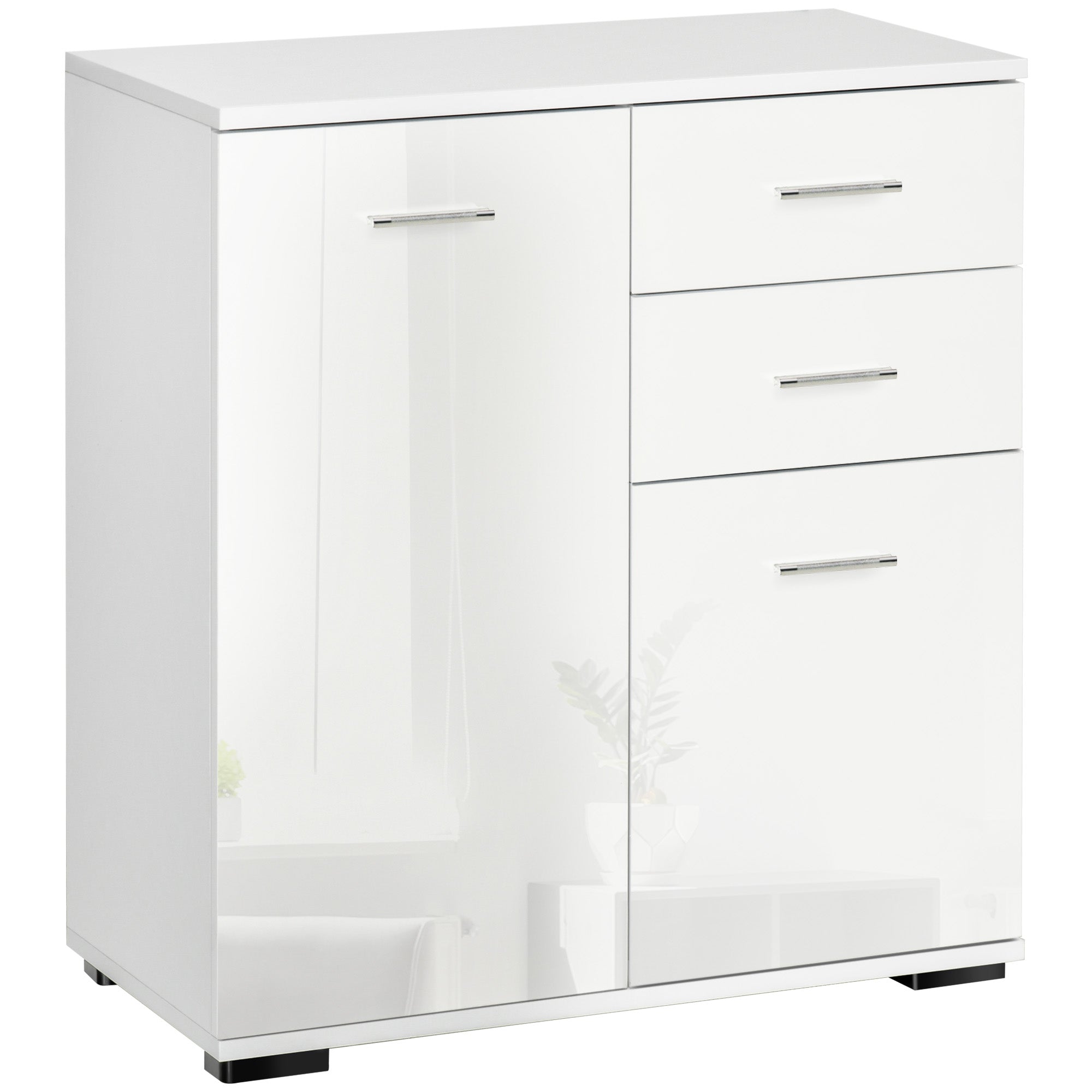 Sideboard, Modern Storage Cabinet With 2 Drawers, 2 Doors And Adjustable Shelf, Kitchen Cabinet For Living Room, Dining Room, High Gloss White