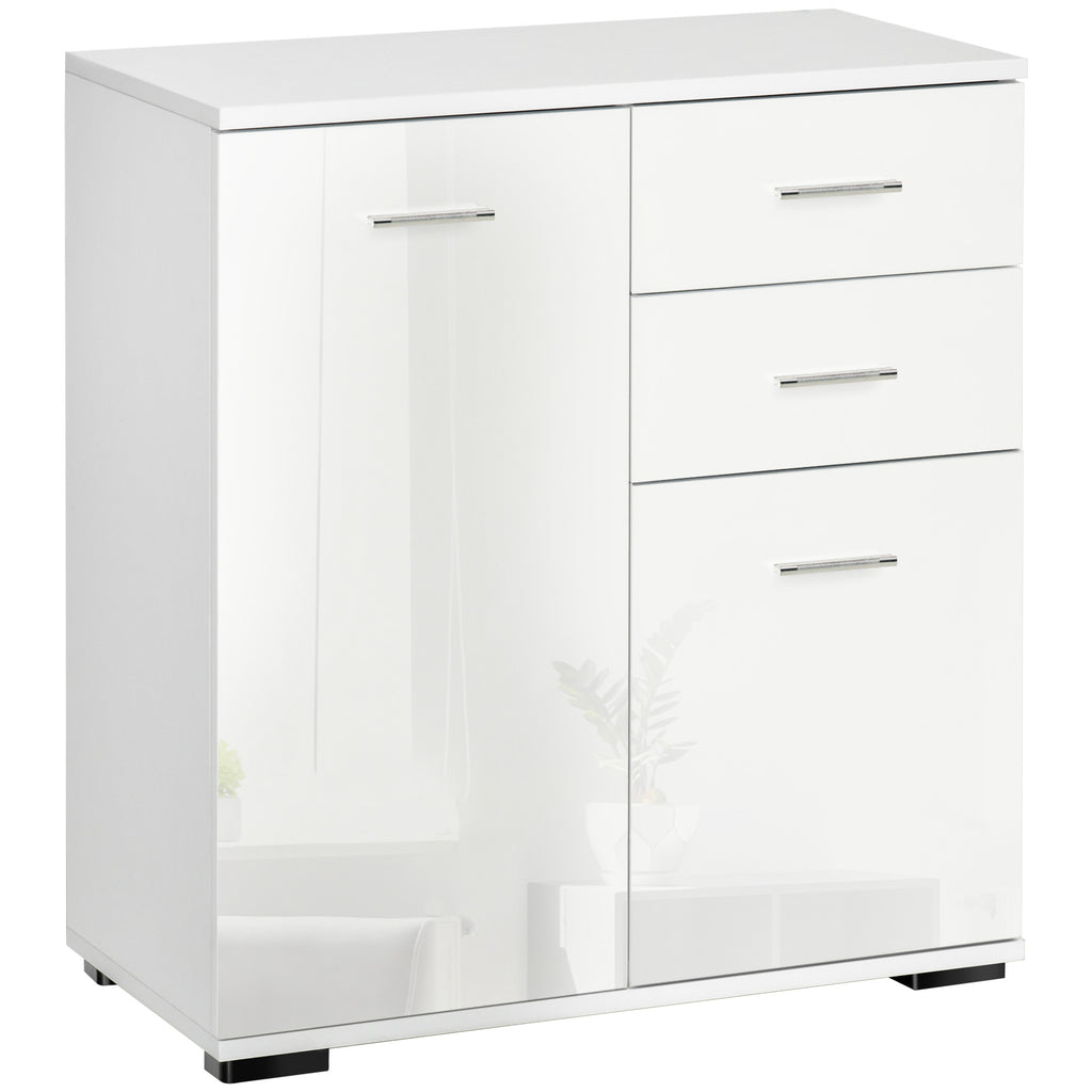 Sideboard, Modern Storage Cabinet With 2 Drawers, 2 Doors And Adjustable Shelf, Kitchen Cabinet For Living Room, Dining Room, High Gloss White