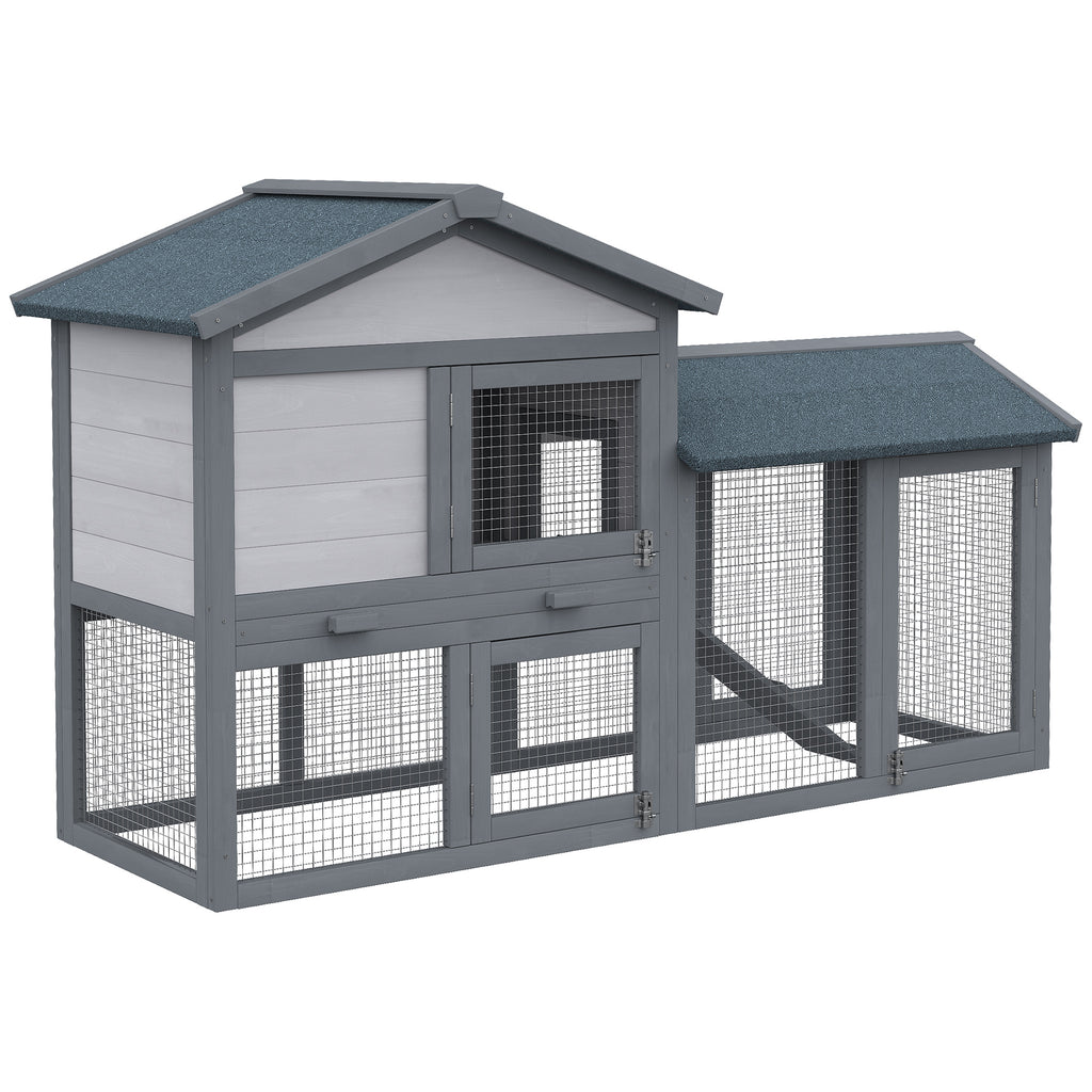 PawHut Wooden Rabbit Hutch Outdoor, Double Tier With Water-Resistant Roof