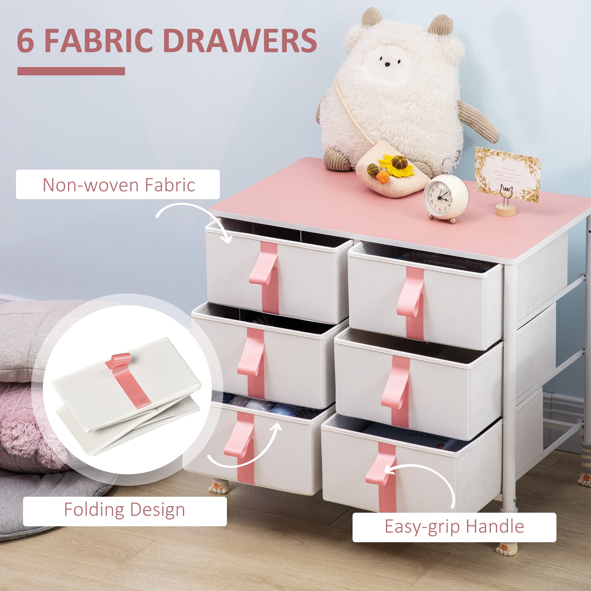6-Drawer Fabric Storage Chest - Metal Frame Organiser Unit