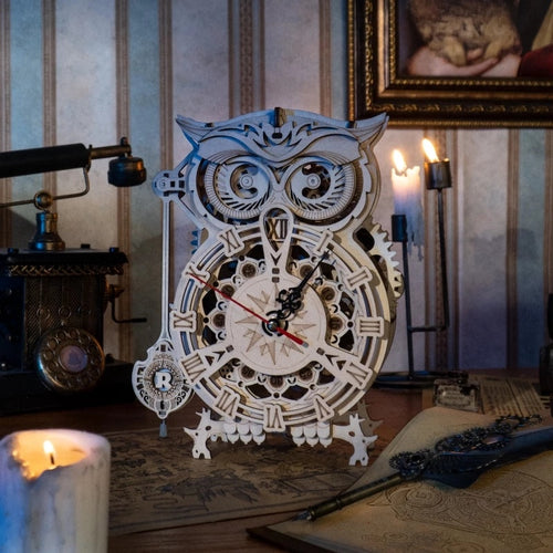 3D Wooden Owl Clock Puzzle - DIY Mechanical Building Kit