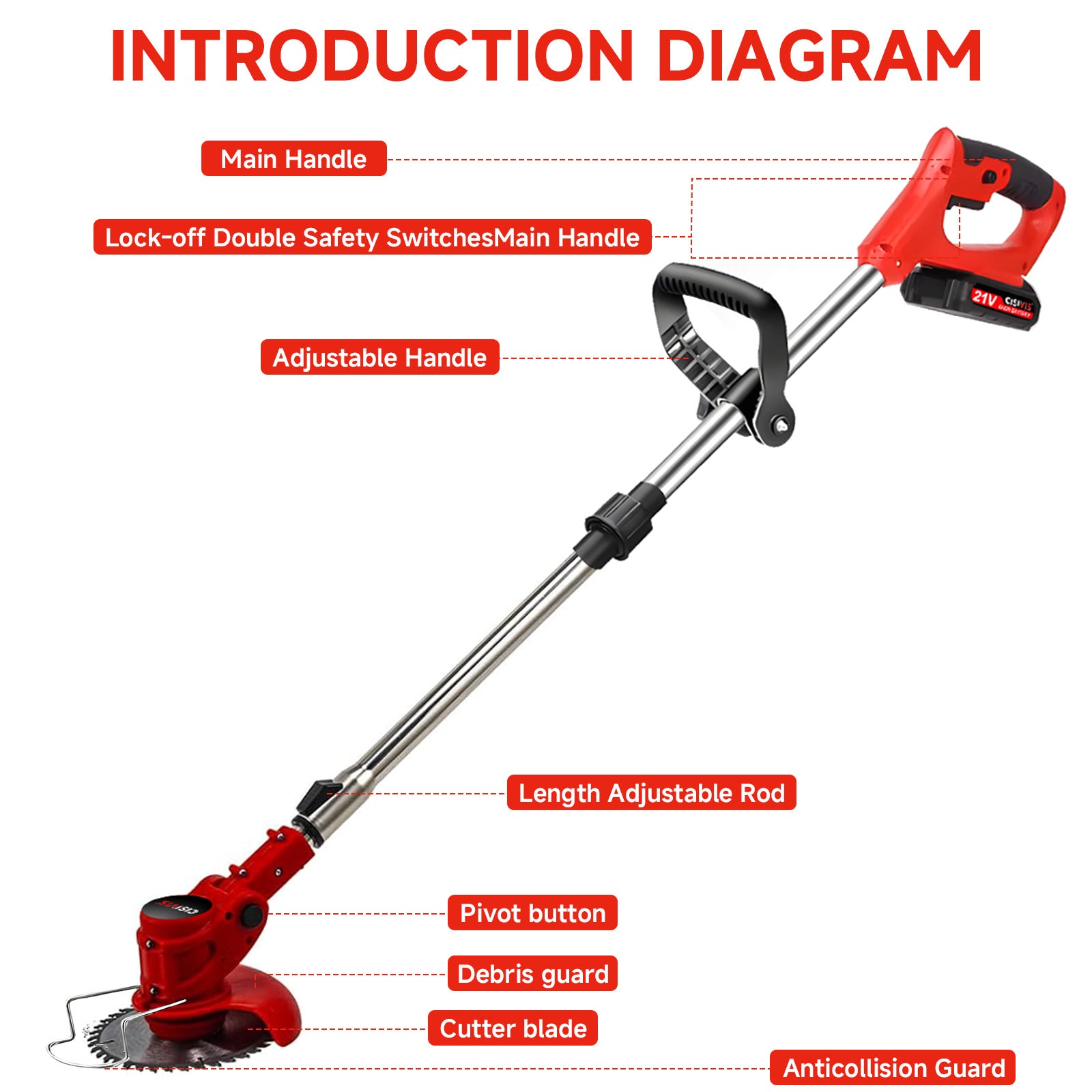 21V Cordless Strimmer Grass Trimmer Tree Cutter Garden Edger Electric 2Batteries