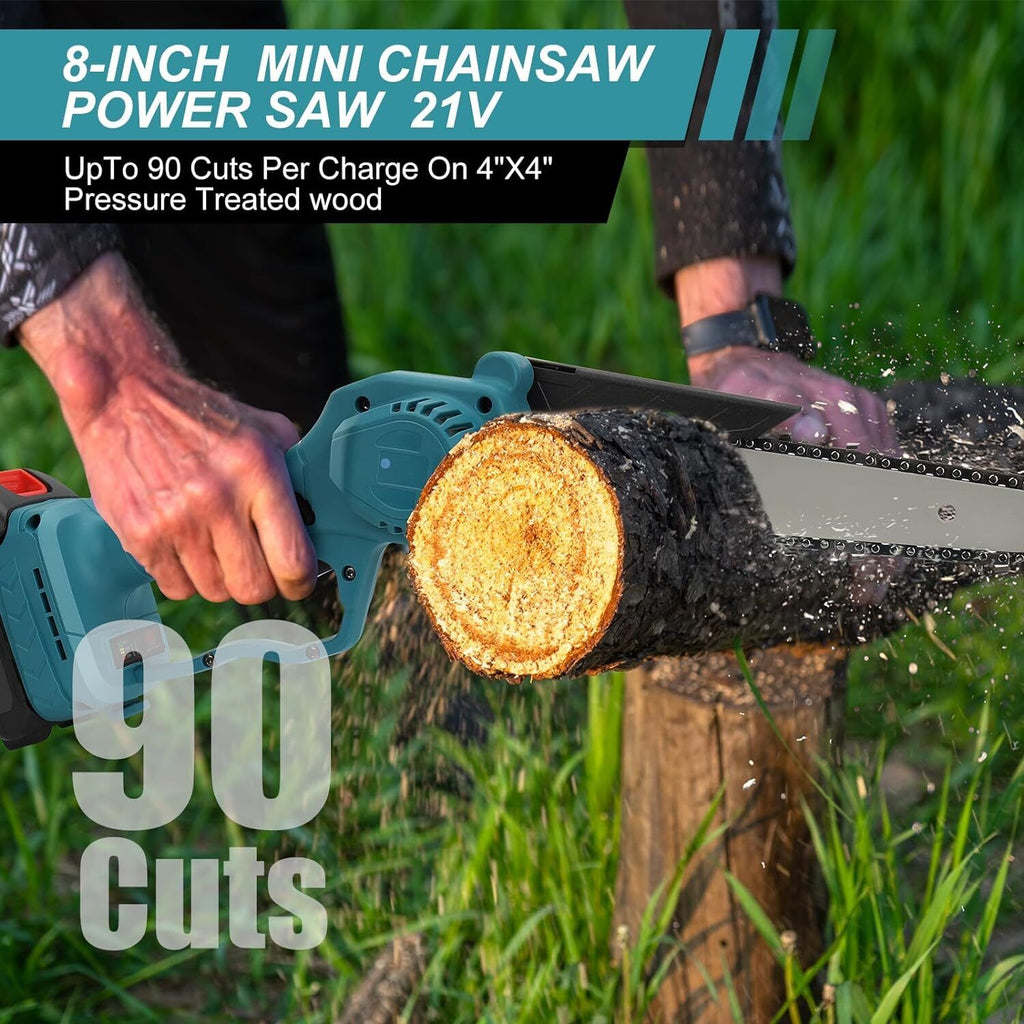 8-Inch Cordless Chainsaw 2 Batteries 21V Li-ion Battery And Charger
