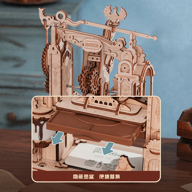 ROKR 3D Wooden Puzzle Model Printing Press Mechanical Gears