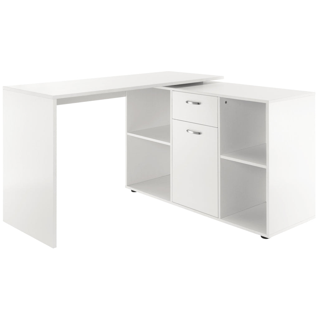 L-Shaped Computer Desk With Storage Compartments, Drawer And Cabinet, Laptop PC Corner Table,