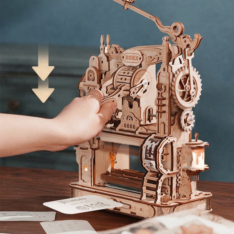 ROKR 3D Wooden Puzzle Model Printing Press Mechanical Gears