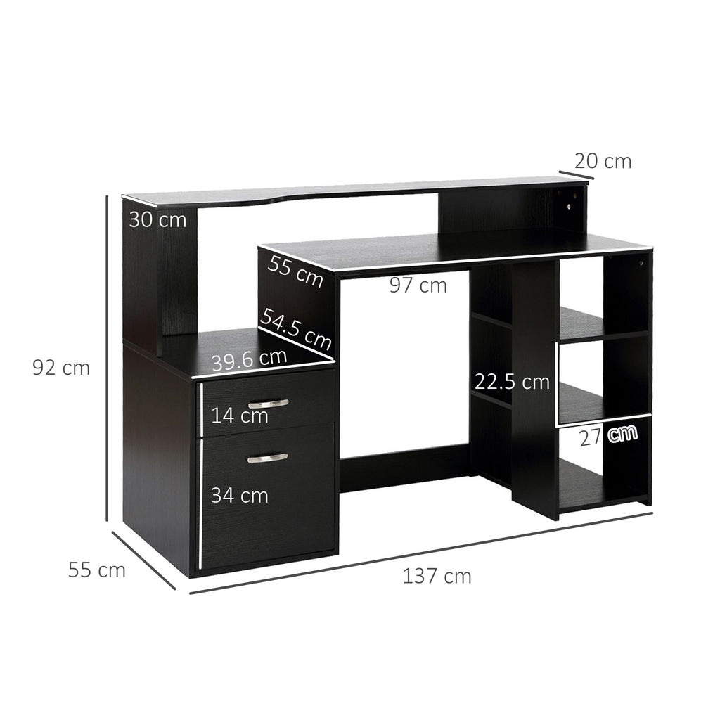 Computer Desk with Drawers & Shelves - Home Office Workstation