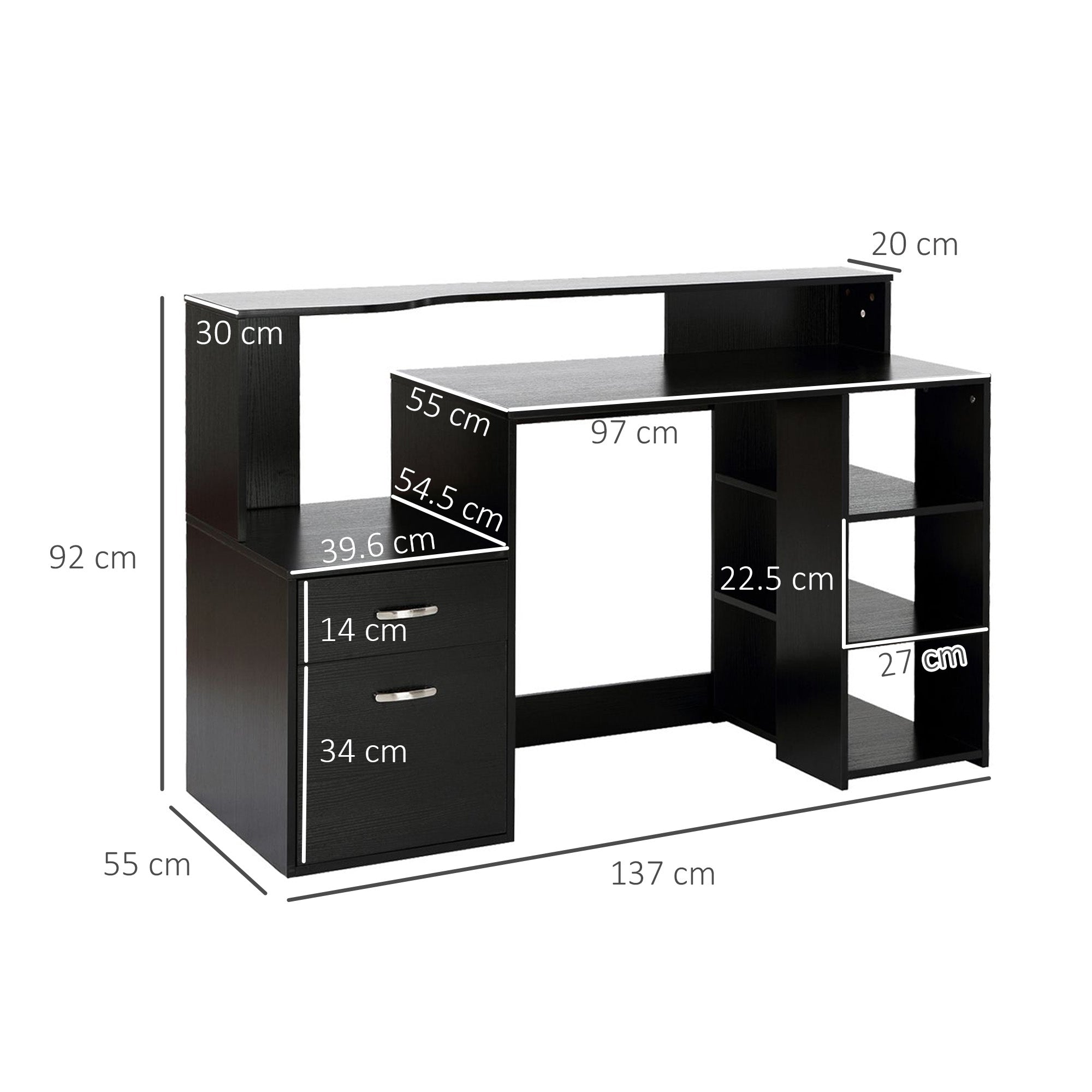Computer Desk with Drawers & Shelves - Home Office Workstation