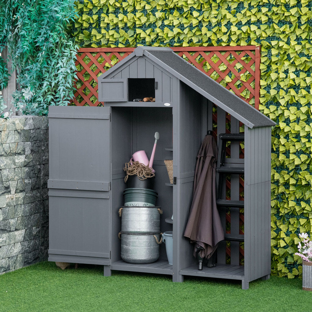 Garden Outdoor Storage Shed Outdoor Tool Shed With 3 Shelves And Tilt Roof, 129x51.5x180cm, Grey