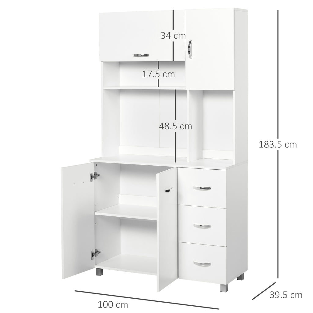 Kitchen Cupboard, 183cm Tall Storage Cabinet With Countertop, Sideboard With 3 Small Drawers,