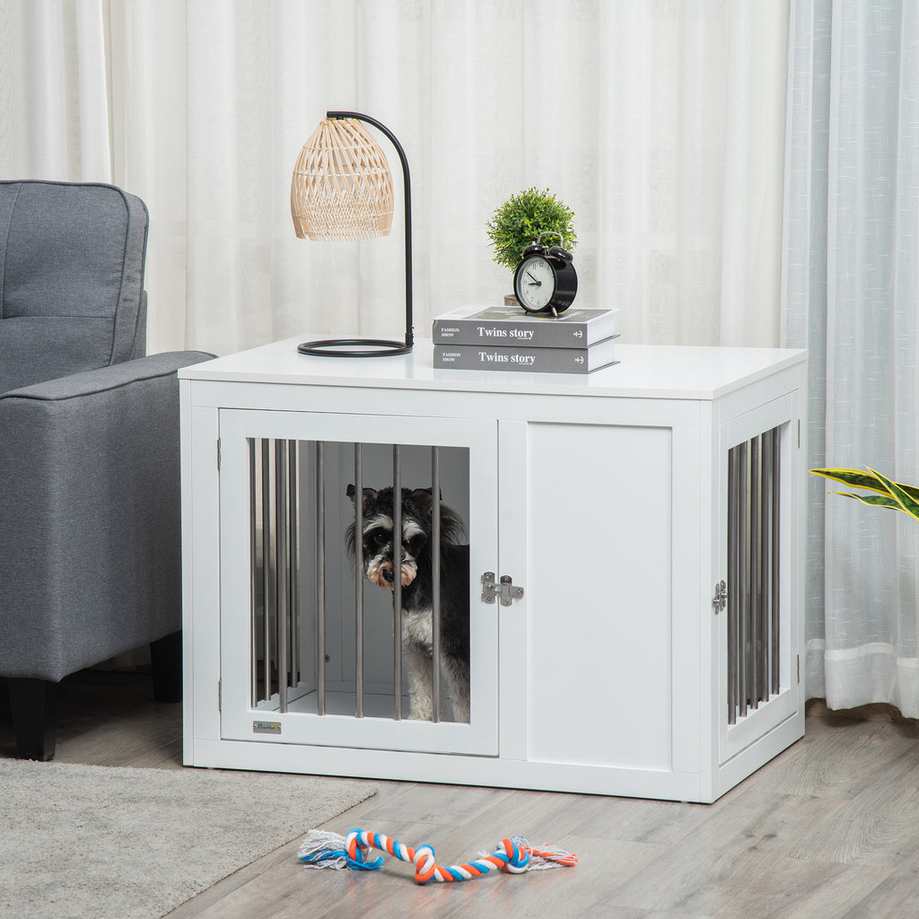 PawHut 2-in-1 Dog Cage And Side Table, With Two Lockable Doors, For Medium Dogs