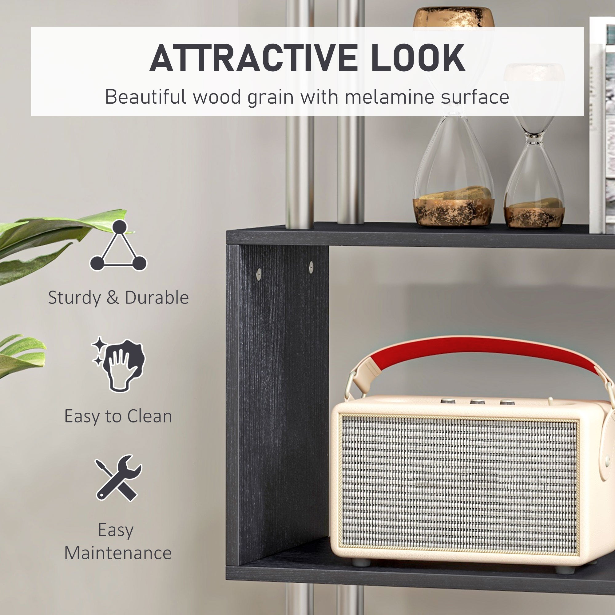 S Shape Bookcase, 5 Tiers Bookshelf, Modern Freestanding Storage Shelf For Home Office,