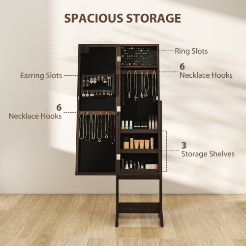 HOMCOM Freestanding Mirrored Jewellery Storage Cabinet