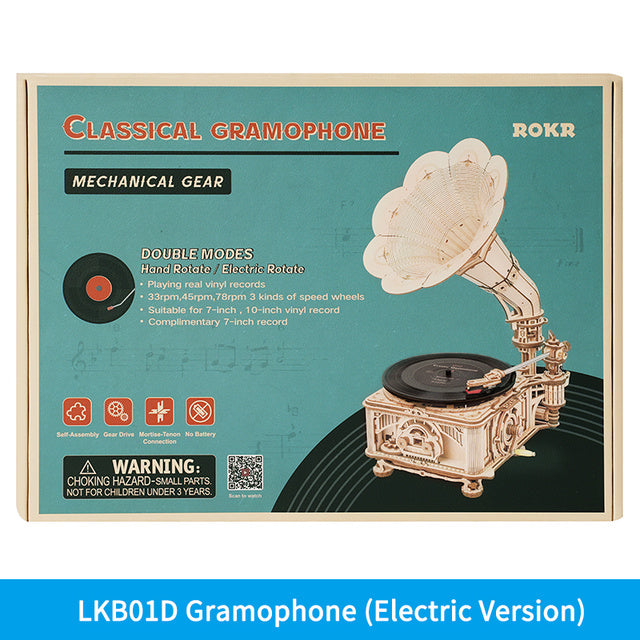 DIY Hand Crank Classic Gramophone Wooden Puzzle