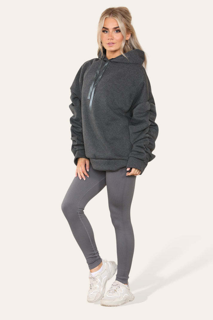 Oversized Ruched Sleeves Hoodie With Legging Set