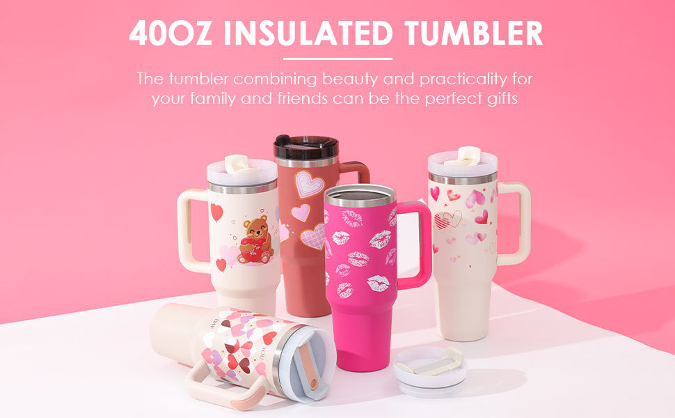 40 Oz Tumbler With Handle Straw Insulated Stainless Steel Tumbler