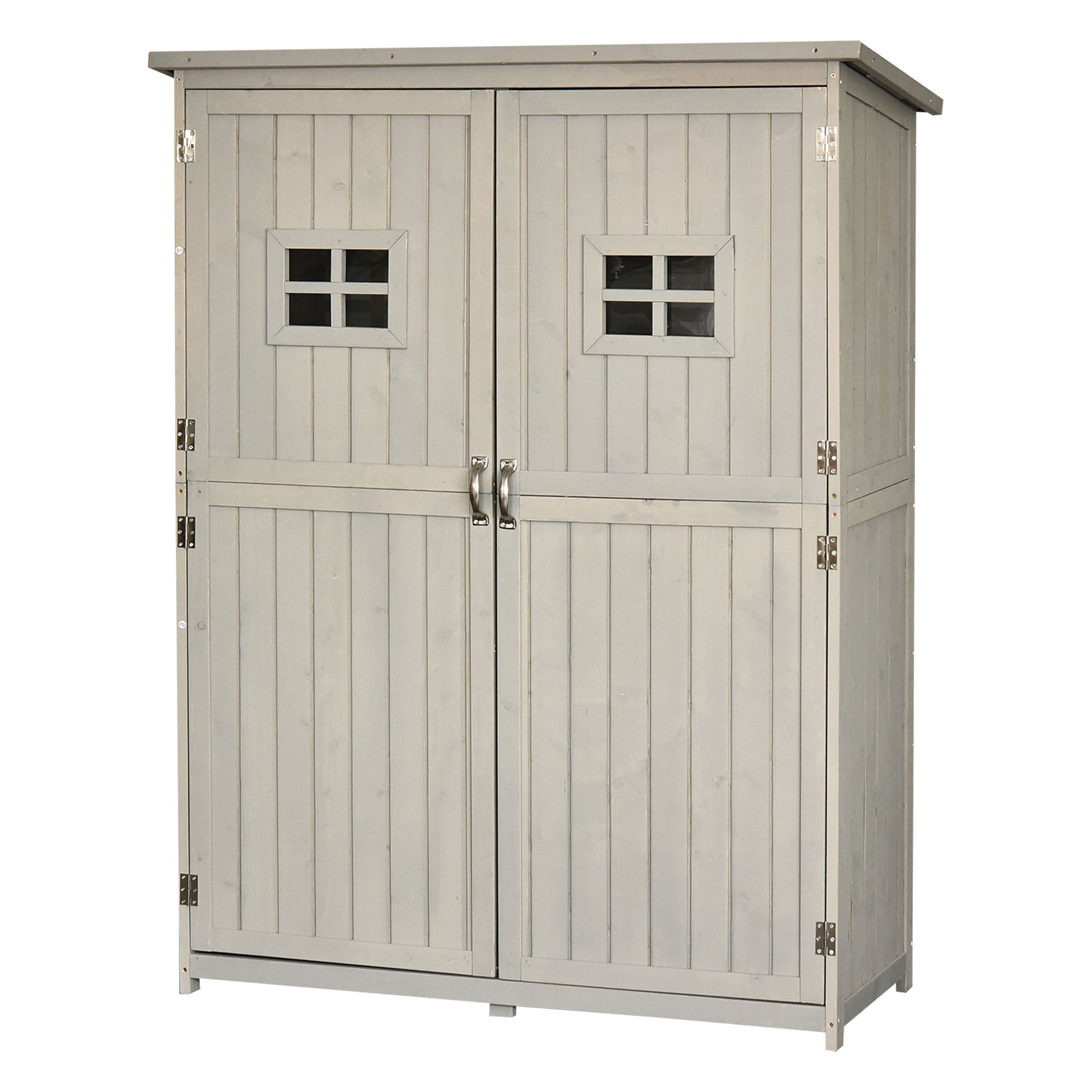 Wooden Garden Shed With Two Windows, Tool Storage Cabinet, Outdoor Double Door Organizer.