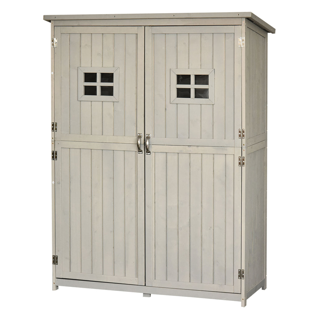 Wooden Garden Shed With Two Windows, Tool Storage Cabinet, Outdoor Double Door Organizer.