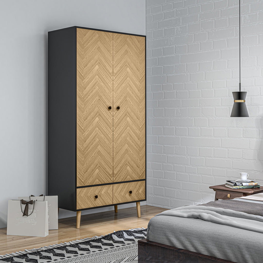 Modern Wardrobe Cabinet Wood Grain Sticker Surface With Shelf