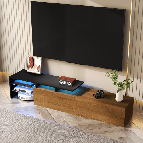 Modern TV Cabinet Design Stylish And Elegant, Glass Shelves, LED Lighting