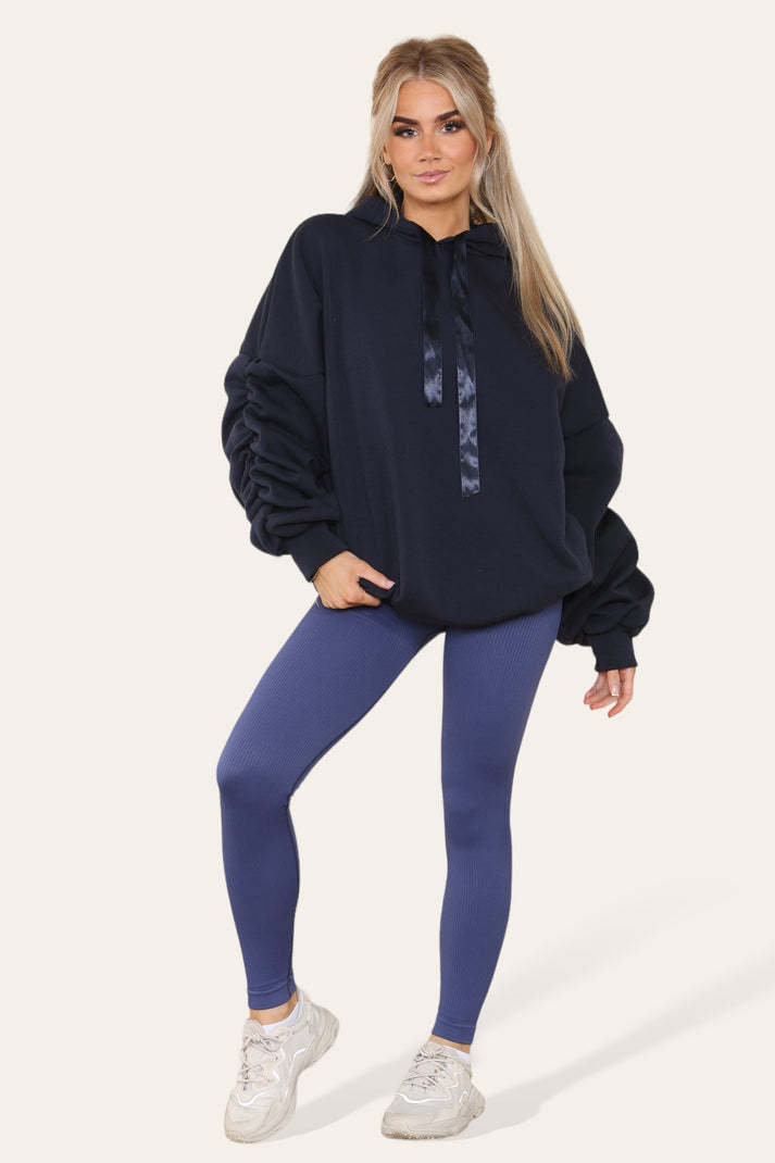 Oversized Ruched Sleeves Hoodie With Legging Set