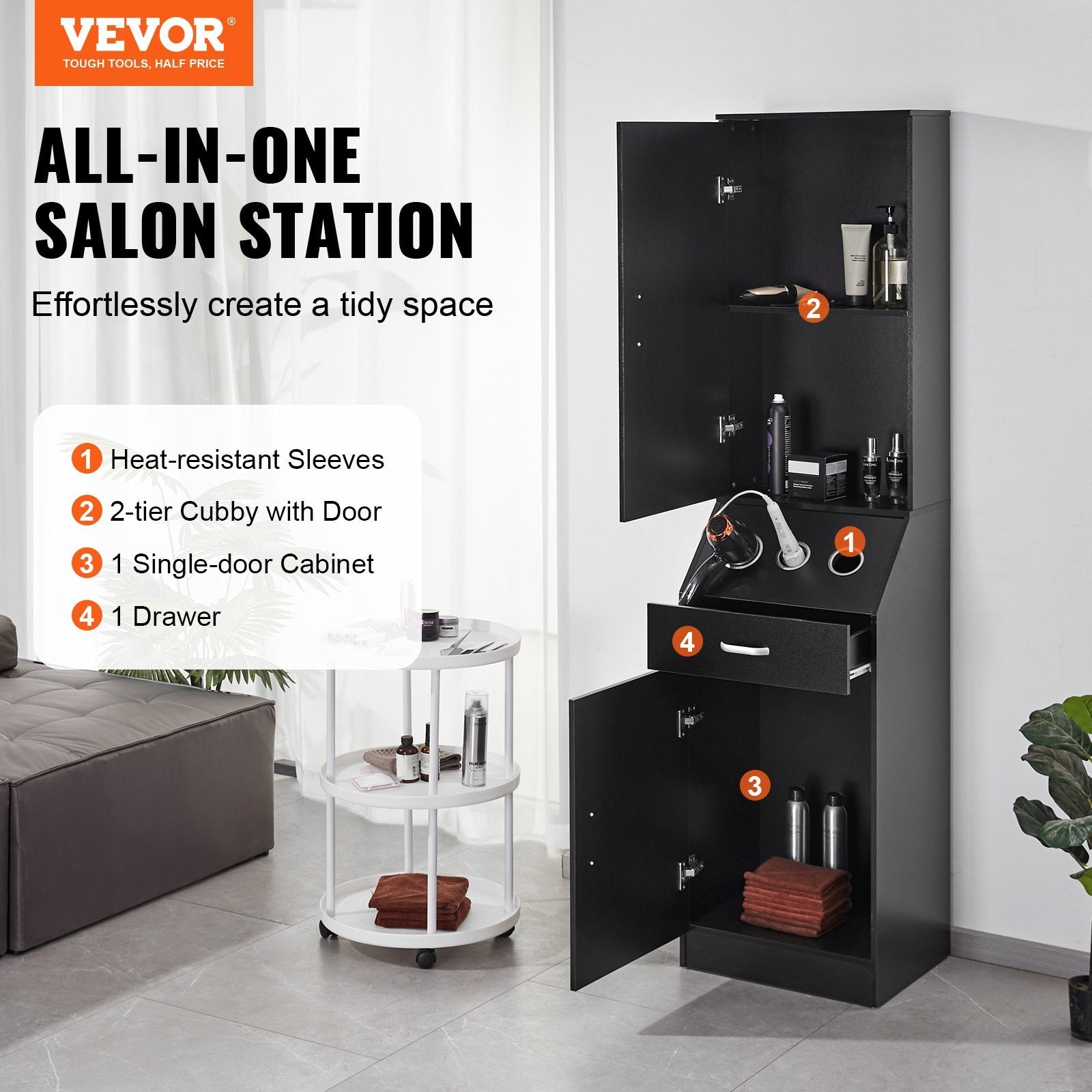 Salon Storage Cabinet with 3 Hair Dryer Holders