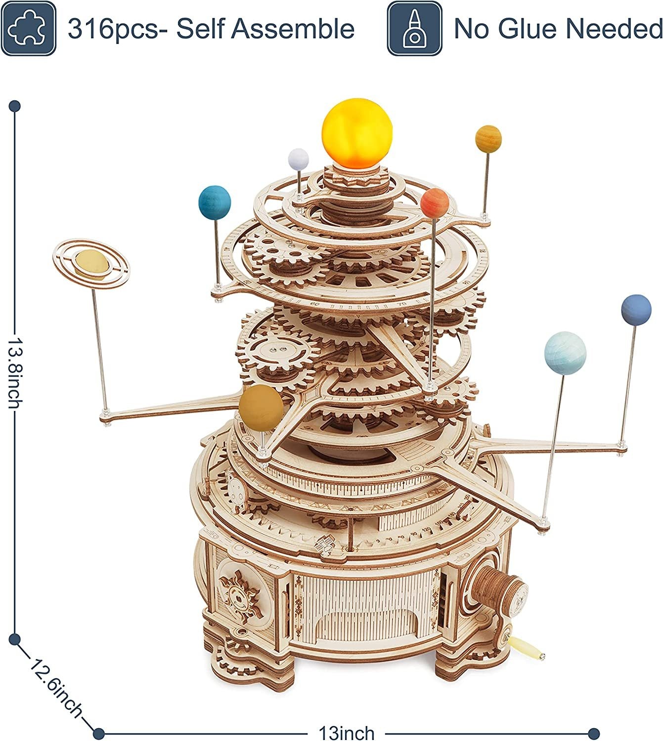 Rotatable Mechanical Orrery 3D Wooden Puzzle
