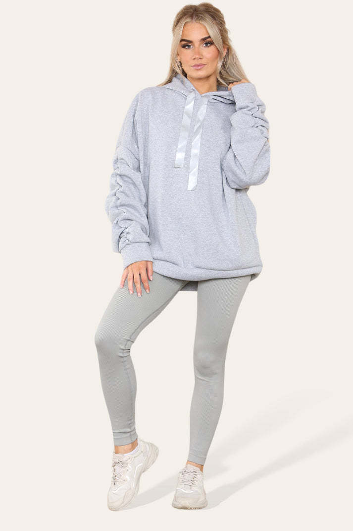 Oversized Ruched Sleeves Hoodie With Legging Set