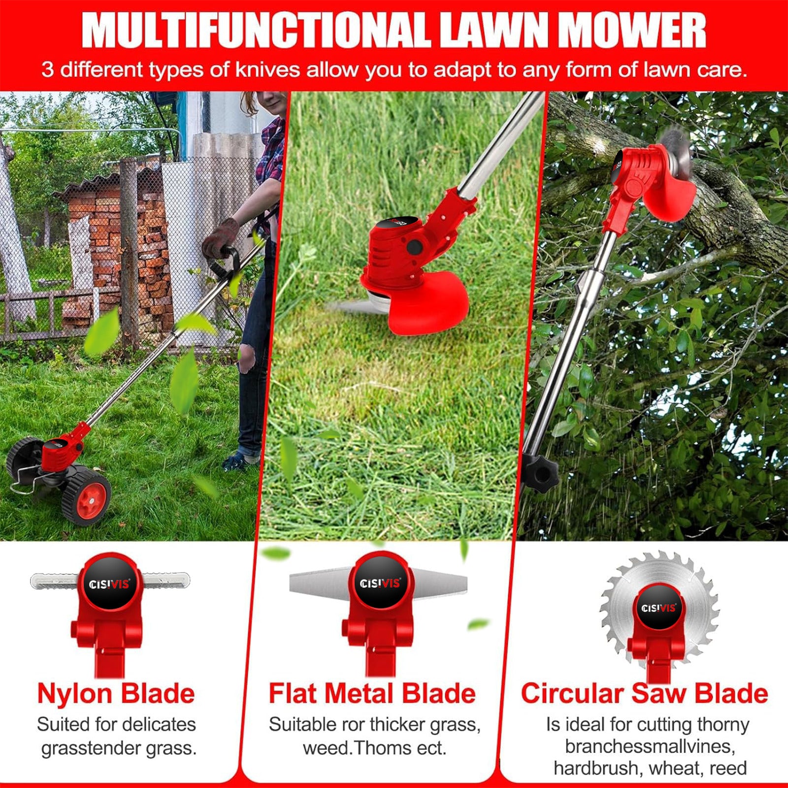 21V Cordless Strimmer Grass Trimmer Tree Cutter Garden Edger Electric 2Batteries