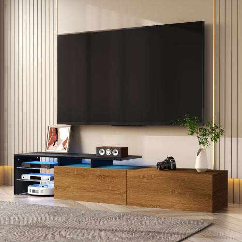 Modern TV Cabinet Design Stylish And Elegant, Glass Shelves, LED Lighting
