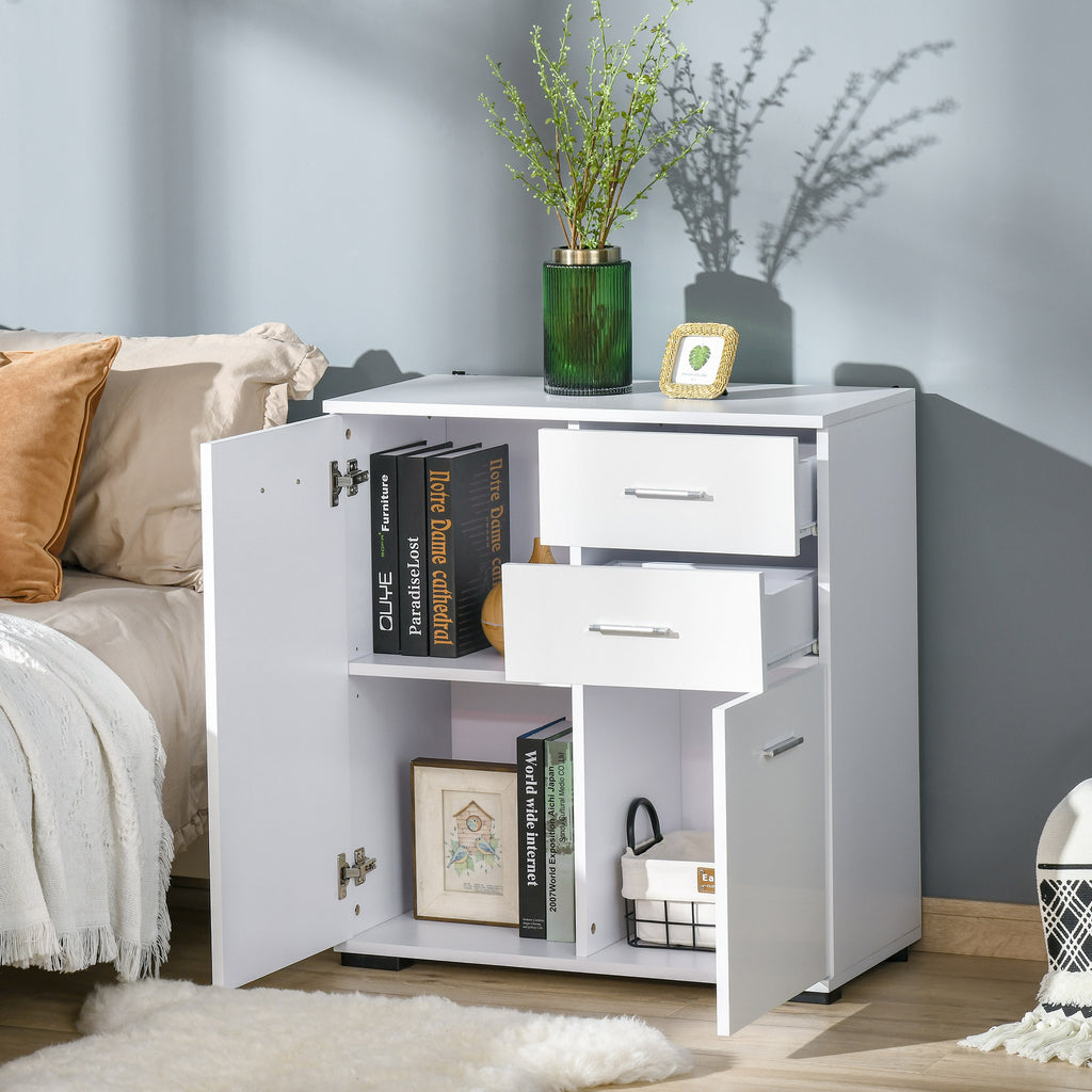 Sideboard, Modern Storage Cabinet With 2 Drawers, 2 Doors And Adjustable Shelf, Kitchen Cabinet For Living Room, Dining Room, High Gloss White