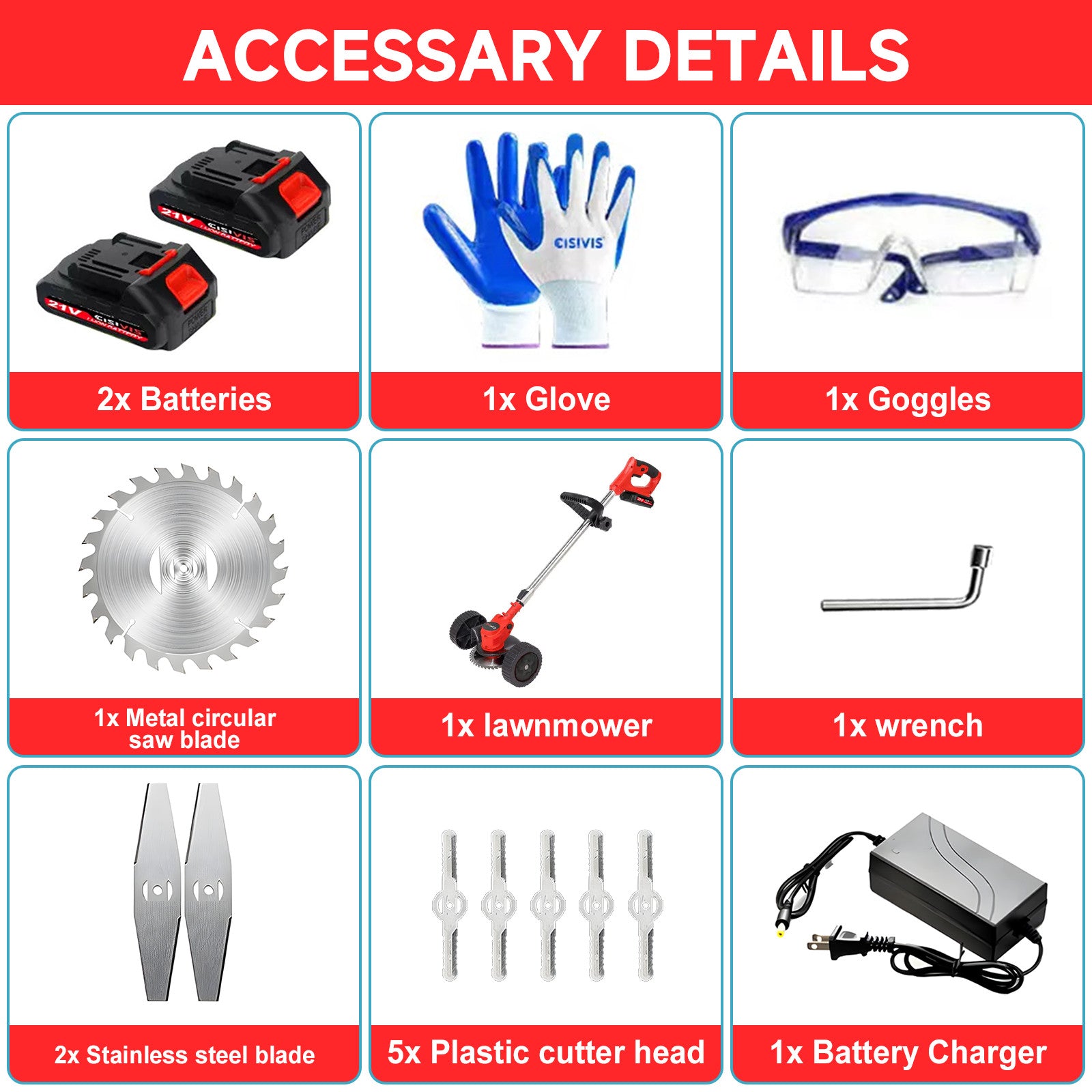 21V Cordless Strimmer Grass Trimmer Tree Cutter Garden Edger Electric 2Batteries