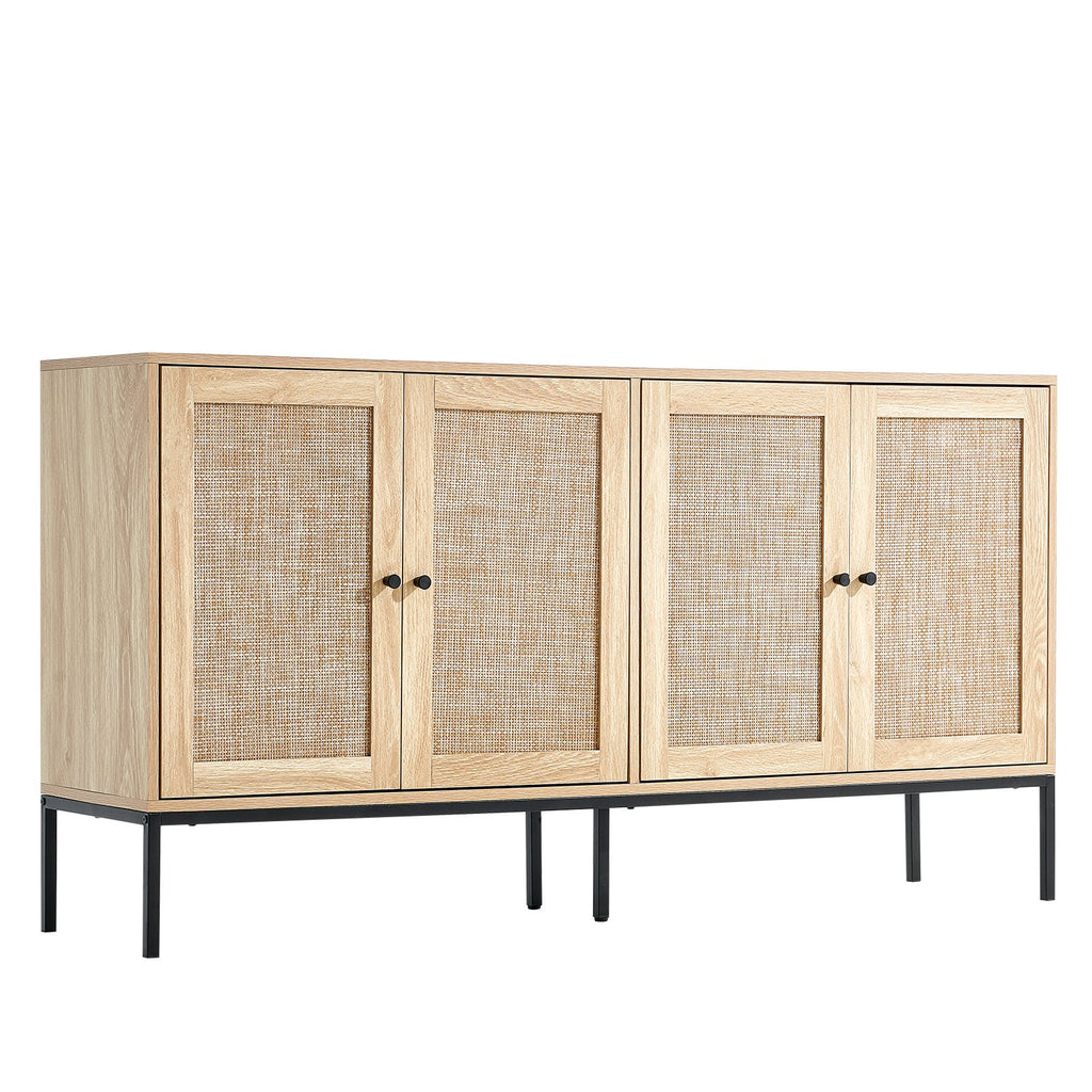 Rattan Cabinet, Rattan Storage Cabinet With 4 Magnetic Doors And Adjustable Shelves