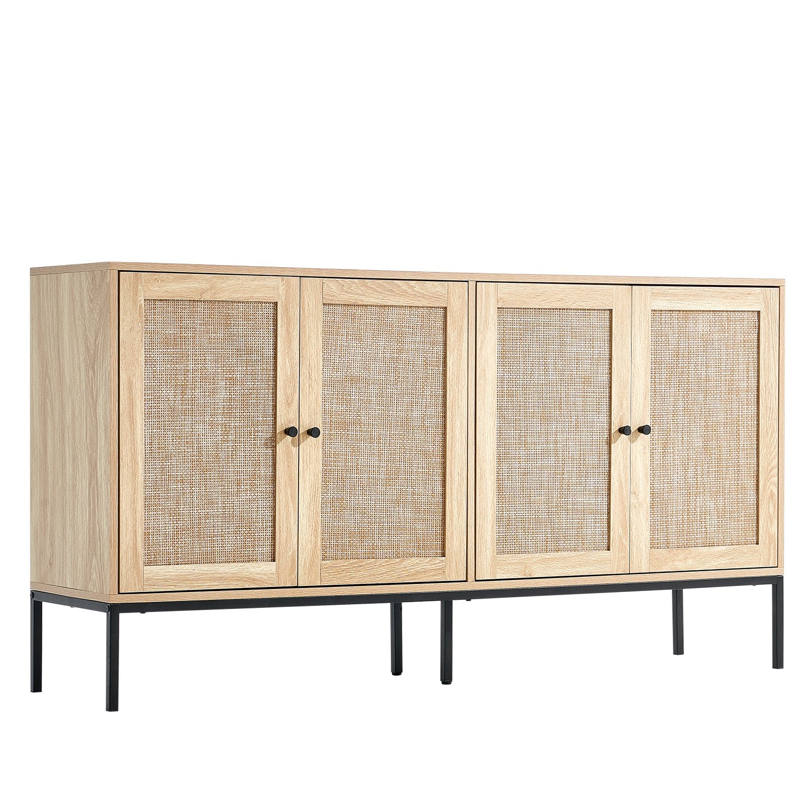 Rattan Cabinet, Rattan Storage Cabinet With 4 Magnetic Doors And Adjustable Shelves