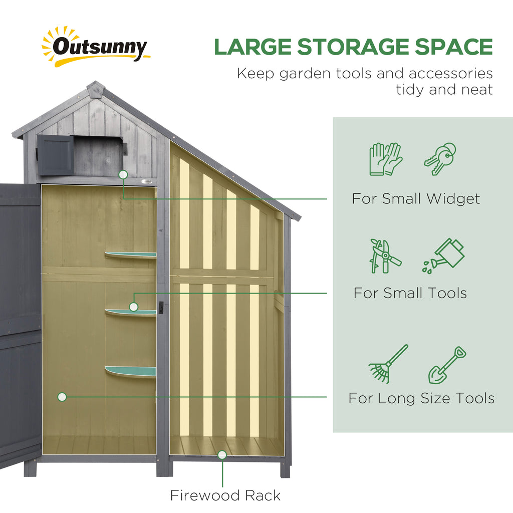 Garden Outdoor Storage Shed Outdoor Tool Shed With 3 Shelves And Tilt Roof, 129x51.5x180cm, Grey