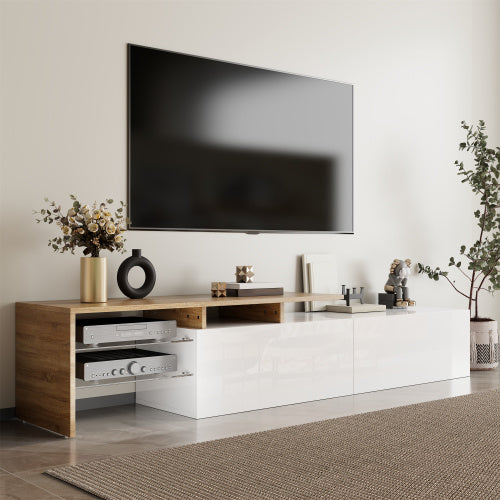 Modern TV Cabinet Design Stylish And Elegant, Glass Shelves, LED Lighting