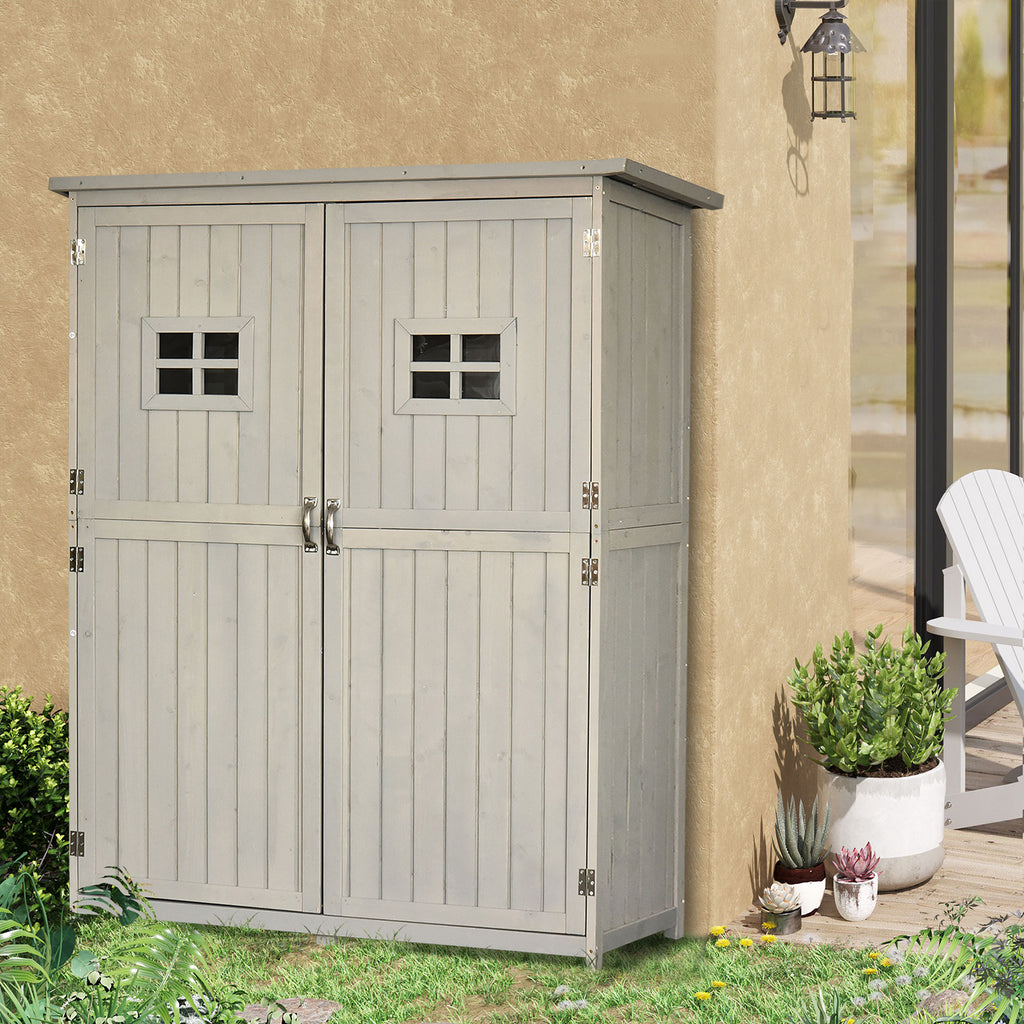 Wooden Garden Shed With Two Windows, Tool Storage Cabinet, Outdoor Double Door Organizer.