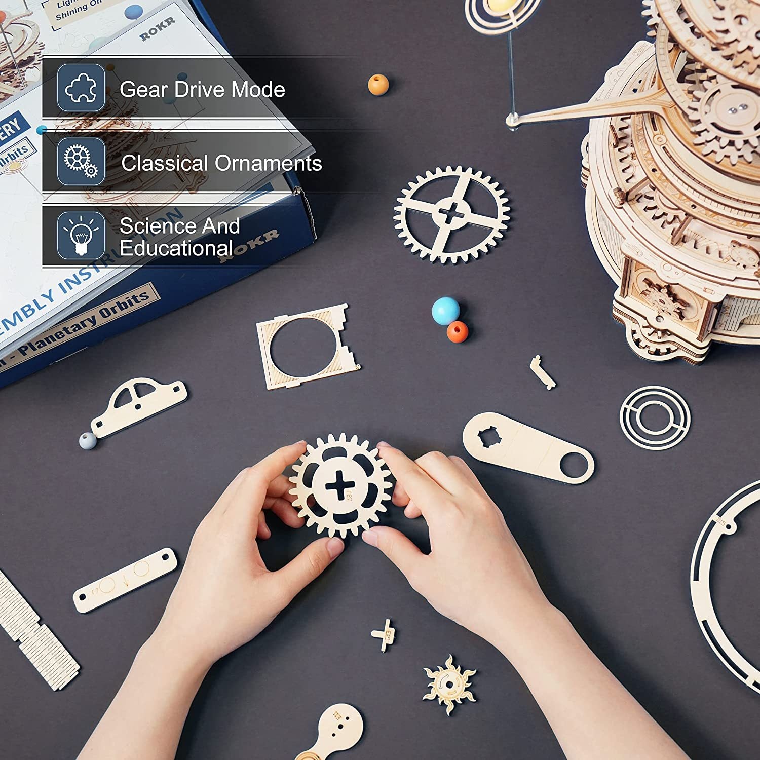 Rotatable Mechanical Orrery 3D Wooden Puzzle