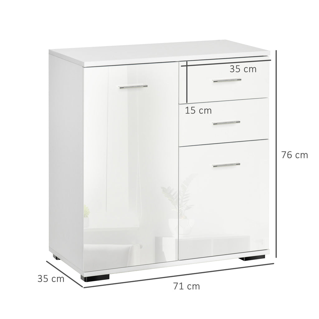 Sideboard, Modern Storage Cabinet With 2 Drawers, 2 Doors And Adjustable Shelf, Kitchen Cabinet For Living Room, Dining Room, High Gloss White