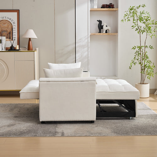 2-Seater Beige Click Clack Sofa Bed with USB