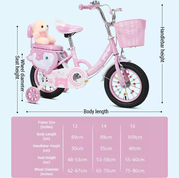 12-16Inch Kids Bike For 2-10 Years Old Children Girls Bicycle Cycling Stabiliser