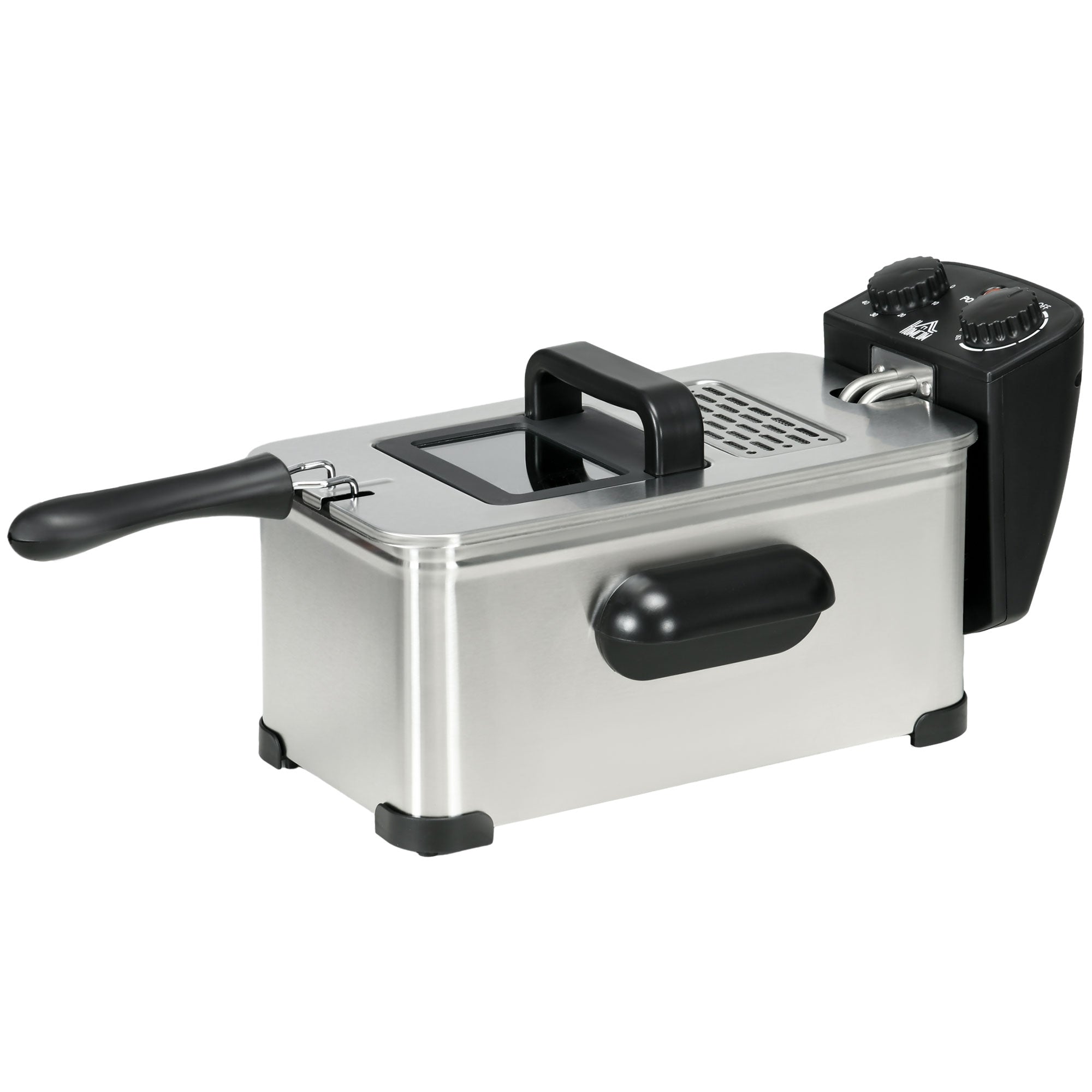 3 Litre Stainless Steel Deep Fat Fryer With Adjustable Temp, 60min Timer, Viewing Window And Safety Cut Out, 2000W