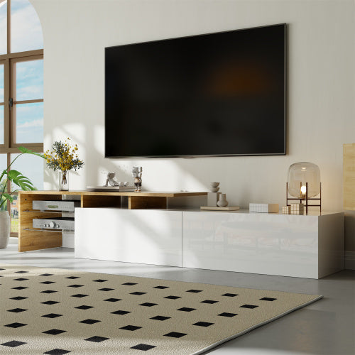 Modern TV Cabinet Design Stylish And Elegant, Glass Shelves, LED Lighting