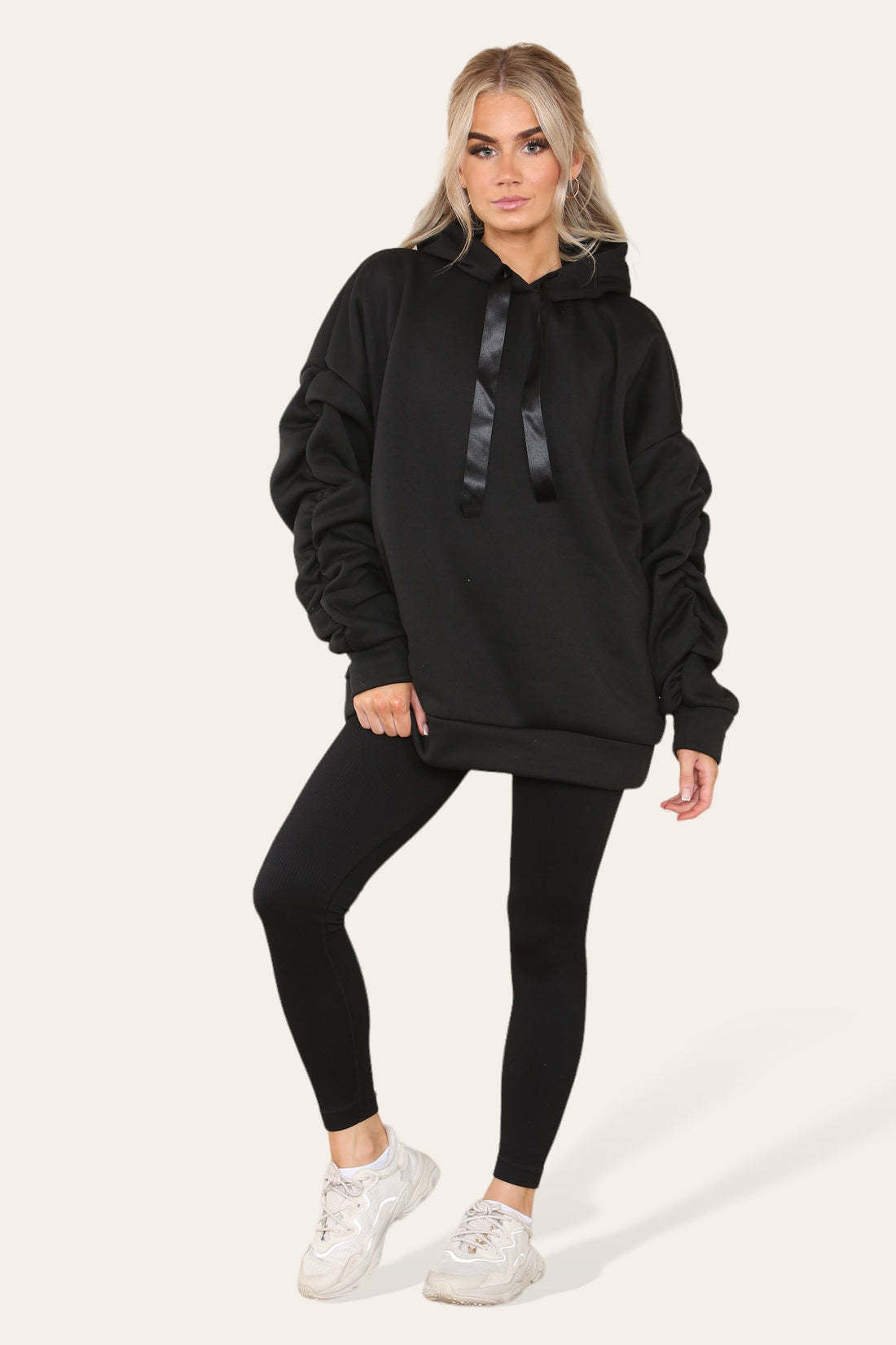 Oversized Ruched Sleeves Hoodie With Legging Set