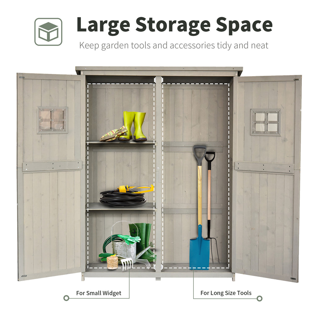 Wooden Garden Shed With Two Windows, Tool Storage Cabinet, Outdoor Double Door Organizer.