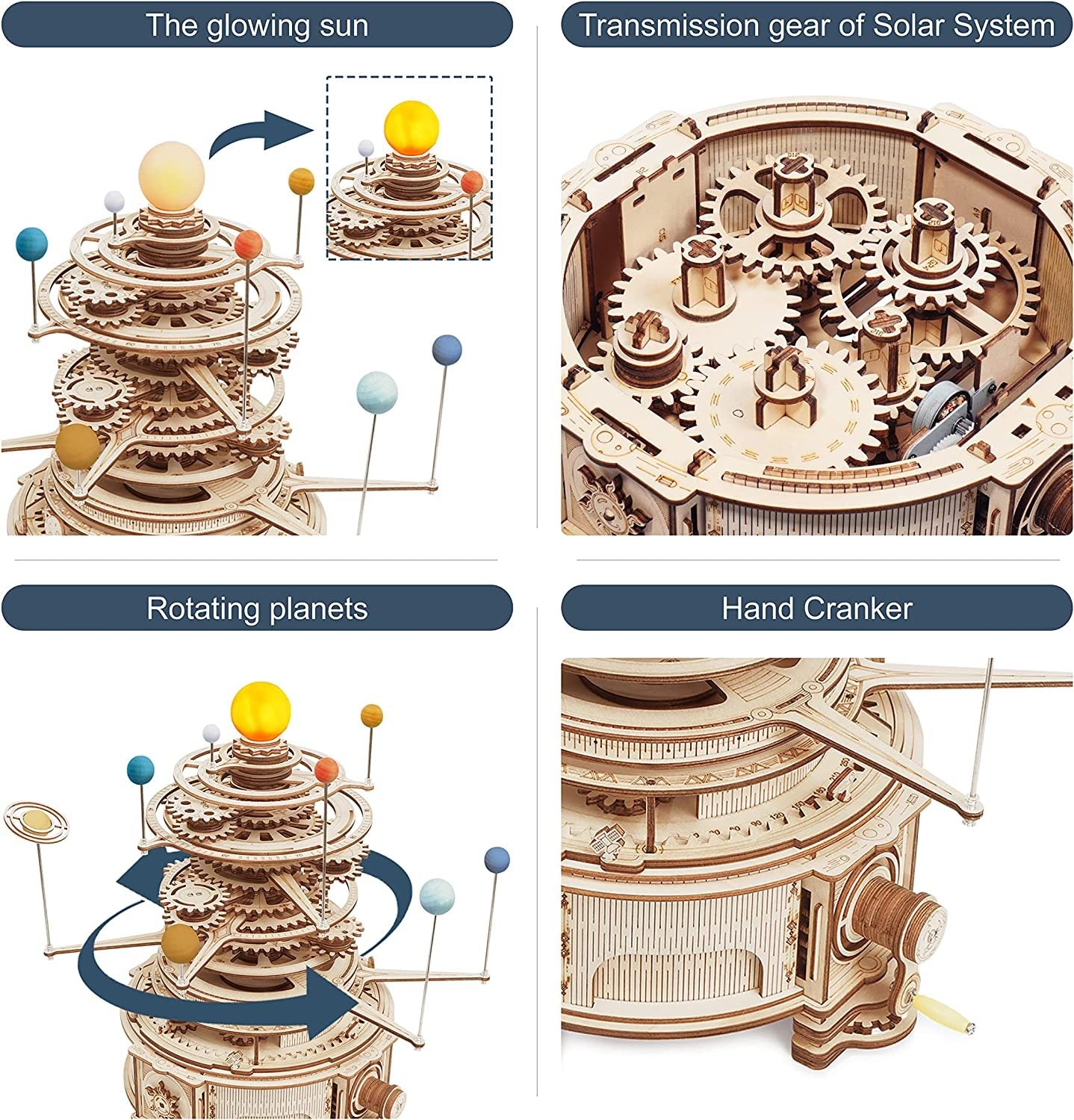 Rotatable Mechanical Orrery 3D Wooden Puzzle