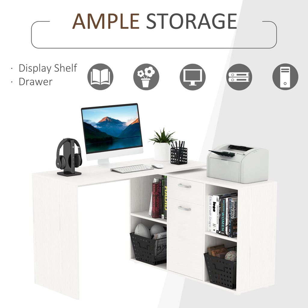 L-Shaped Computer Desk With Storage Compartments, Drawer And Cabinet, Laptop PC Corner Table,