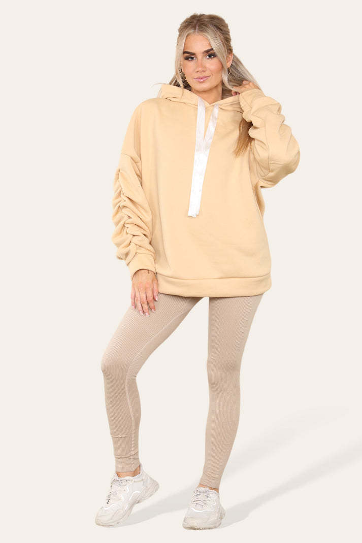 Oversized Ruched Sleeves Hoodie With Legging Set