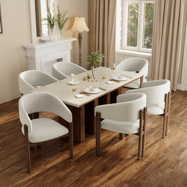 Linen & Walnut Metal Chairs-Set of 6 for Home & Restaurant